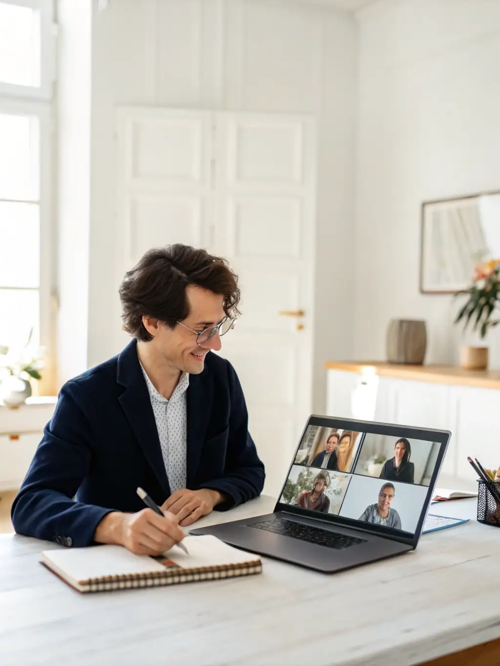 A person reviewing financial documents with a smile, indicating reduced stress and a smoother mortgage application process, in a well-lit, comfortable home office.