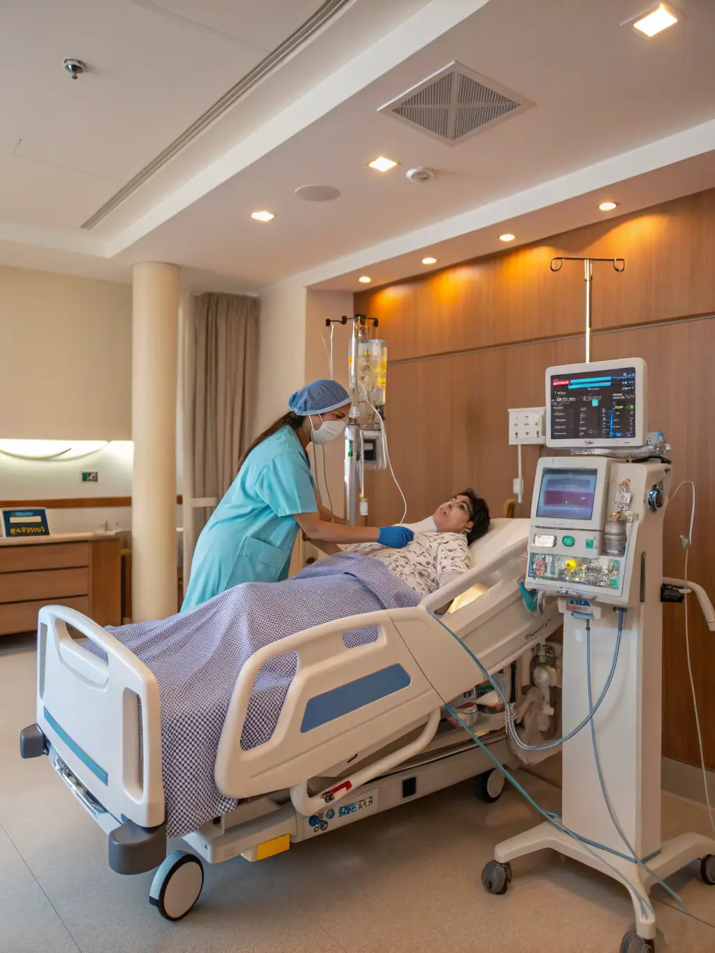 A person receiving medical care, highlighting the financial support provided by FinanceFusion's universal life insurance plans during critical times.